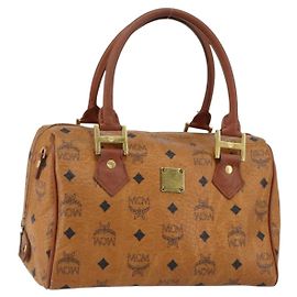 Bolsa MCM Logogram Vicetos em couro PVC marrom e dourado Auth BA7689 Marrom Dourado