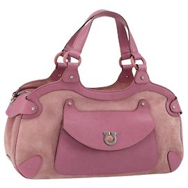 Sac à main Gancini en cuir suédé rose argent de Salvatore Ferragamo Auth bs30801 Argenté Rose