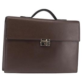 LOEWE Briefcase Leather Dark Brown Auth bs29533 Dark brown