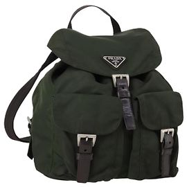 PRADA Backpack Nylon Khaki Silver Auth 147399 Silvery Khaki