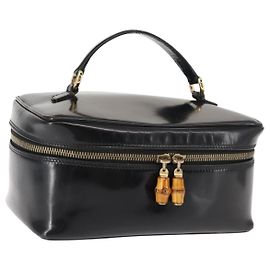 GUCCI Bamboo Vanity Pouch Enamel Black Gold 032 1705 0150 Auth 148276 Black Golden