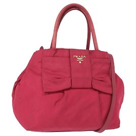 Sac à main en nylon PRADA avec ruban 2 en 1 Rouge Or Auth 151316 Rouge Doré