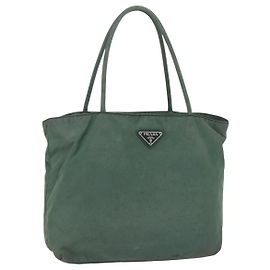 PRADA Tote Bag Nylon Khaki Silver Auth bs31174 Silvery Khaki