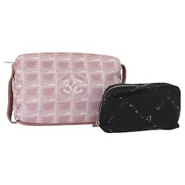CHANEL Neue Reisetasche aus Nylon 2 Set Pink Schwarz CC Auth bs31272 Schwarz Pink