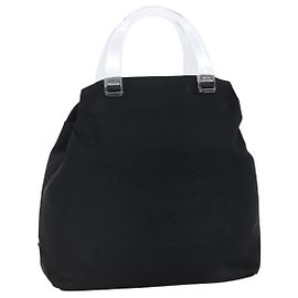 PRADA Hand Bag Nylon plastic Black Silver Auth 146727 Black Silvery