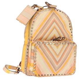 VALENTINO Studs Backpack Nylon Leather Beige Orange Auth BA6887 Beige Orange