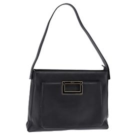 Sac à épaule Salvatore Ferragamo en cuir noir et or Auth 148231 Noir Doré