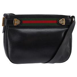 Bolsa de couro Gucci Web Sherry Line Preta Dourada Vermelha 001 406 0552 Auth 147492 Preto Vermelho Dourado