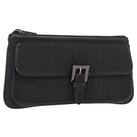 FENDI Zucchino Canvas Tasche Schwarz Silber Auth 148781V Schwarz Silber