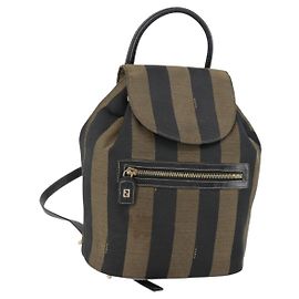 FENDI Pecan Canvas Backpack Brown Black Auth 146280 Brown Black
