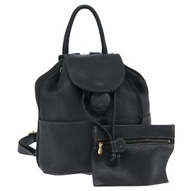 FENDI Backpack Leather Black Gold Auth 149132 Black Golden
