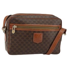 Céline Bolsa de Ombro em Lona Macadam CELINE em Couro PVC Marrom Dourado Auth ep11508 Marrom Dourado