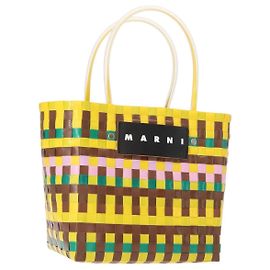 MARNI Bolsa de Cesta Café com Flores em Couro Multicolorida Auth 148485 Multicor