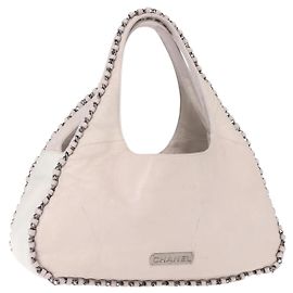Bolsa de Ombro CHANEL de Couro Rosa Prata CC Auth 150457 Prata Rosa