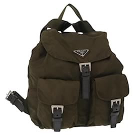 PRADA Backpack Nylon Khaki Silver Auth 152582 Silvery Khaki