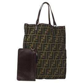 FENDI Zucca Canvas Hand Bag Black Brown Silver Auth 152992 Brown Black Silvery