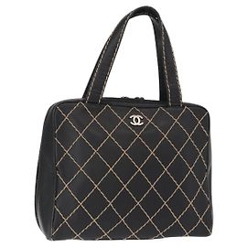 CHANEL Wild Stitch Handtasche aus Lammleder Schwarz CC Auth BA8410 Schwarz
