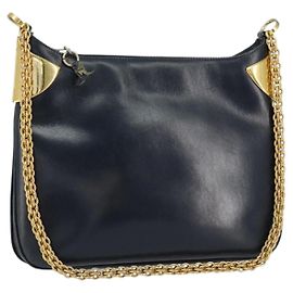 Vecchia Borsa a Spalla con Catena GUCCI Pelle Nera Oro Auth 148693 Nero D'oro