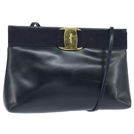 Borsa a Spalla Vala in Pelle Blu Navy e Oro di Salvatore Ferragamo Auth bs30511 D'oro Blu navy