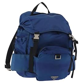 PRADA Backpack Nylon Blue Silver Auth bs31181 Silvery Blue