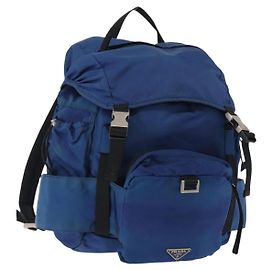 PRADA Rucksack aus Nylon Blau Silber Authentisch bs31181 Silber Blau