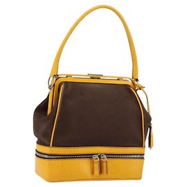 PRADA Bolso de Mano de Lona Amarillo Marrón Auth 154533 Castaño Amarillo