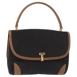 Autre Marque Bolsa de mão em lona e couro preto e dourado Auth bs31218 da TIFFANY&Co. Preto Dourado