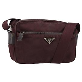 Borsa a Spalla PRADA Nylon Bordeaux Argento Auth 154535 Argento Bordò