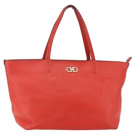 Bolsa tote de couro vermelho e dourado Auth 121300 da Salvatore Ferragamo Vermelho Dourado