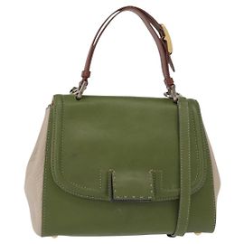 FENDI Silvana Bolsa de Mão Couro 2em1 Verde Ouro Auth 153992 Dourado Verde
