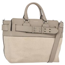 BURBERRY Mittelgroße Gürteltasche aus Canvas 2-in-1 Beige Silber Auth 149727 Silber Beige