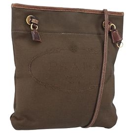 Borsa a Spalla PRADA in Tela Marrone Scuro Oro Auth ka080 D'oro Marrone scuro