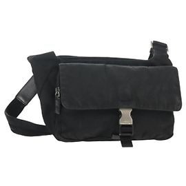 PRADA Shoulder Bag Nylon Black Silver Auth bs30726 Black Silvery