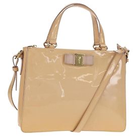 Sac à main Salvatore Ferragamo Émail 2 voies Beige Or Auth BA7537 Beige Doré