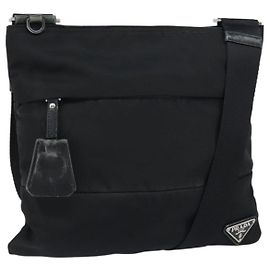 Sac à épaule PRADA en nylon noir argent authentique ep11849 Noir Argenté