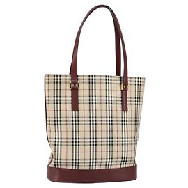 Burberry Bolsa Tote Nova Check em Lona e Couro Bege Dourado Auth ep11704 Bege Dourado
