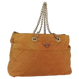 Borsa a Spalla con Catena Prada in Nylon Arancione Oro Auth bs31177 D'oro Arancione