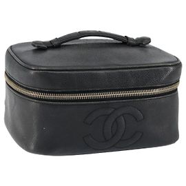 Neceser Vanity CHANEL COCO Mark de Piel Caviar Negro Oro CC Auth gh1283 Negro Dorado