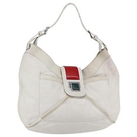 LOEWE Anagram Shoulder Bag Leather White Silver Auth bs31002 Silvery White