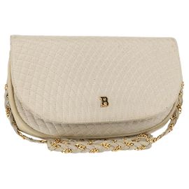 BALLY Bolsa de Ombro de Corrente Couro Branco Ouro Auth bs31196 Branco Dourado