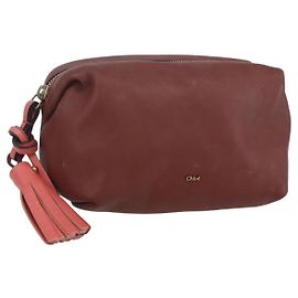 Chloé Pochette en cuir marron doré Auth BA8064 Marron Doré