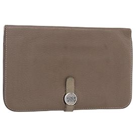 Hermès HERMES Portefeuille Dogon Duo GM Cuir Gris Auth BA8060 Marron