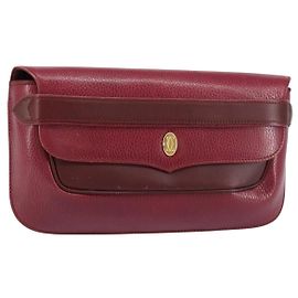 Bolsa clutch de couro Bordeaux Must Line da CARTIER com detalhes em dourado Auth BA7821 Dourado Bordeaux
