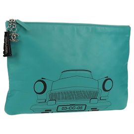 CHANEL Clutch em Couro de Cordeiro Verde Esmeralda CC Auth 154047V Outro