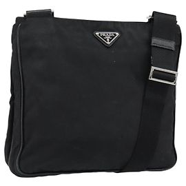 PRADA Shoulder Bag Nylon Black Silver Auth 153217 Black Silvery
