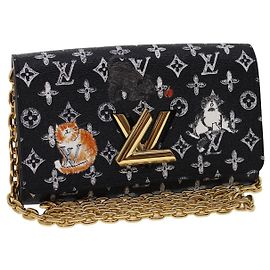 LOUIS VUITTON Portafoglio Twist Cat con Catena Monogram M63888 Auth ar6463SM Nero Monogramma