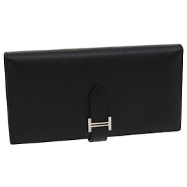 Hermès HERMES Cartera Larga Bean soufflé Metal Plata Negro Auth 30947SM Negro