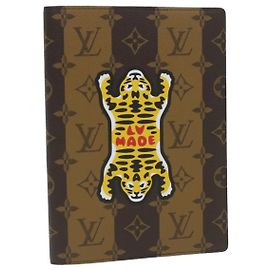 LOUIS VUITTON Stripe NIGO Quverture Carnet Cover Brown Black GI0720 Auth 38082SM Brown Black