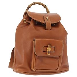 GUCCI Bamboo Backpack Leather Brown Gold Auth 154653 Brown Golden