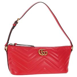 GUCCI GG Marmont Accessory Pouch Leather Red Gold 739166 Auth ka600V Red Golden